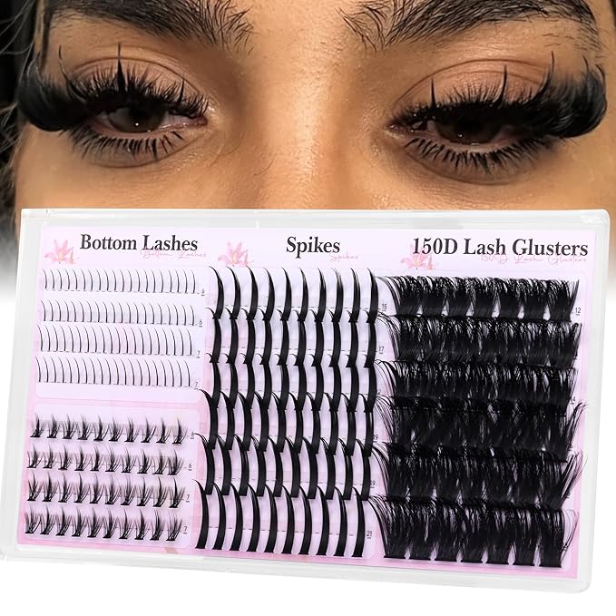 Lash Clusters with Spikes Wispy Cluster Eyelash Extensions with Bottom Lashes D Curl 150D Eyelash Clusters Volume Cluster Lashes 222PCS Fluffy Individual Lashes by Boahankuke
