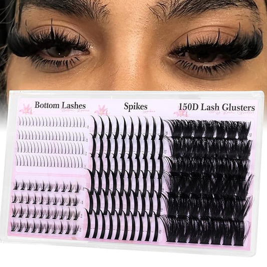Lash Clusters with Spikes Wispy Cluster Eyelash Extensions with Bottom Lashes D Curl 150D Eyelash Clusters Volume Cluster Lashes 222PCS Fluffy Individual Lashes by Boahankuke
