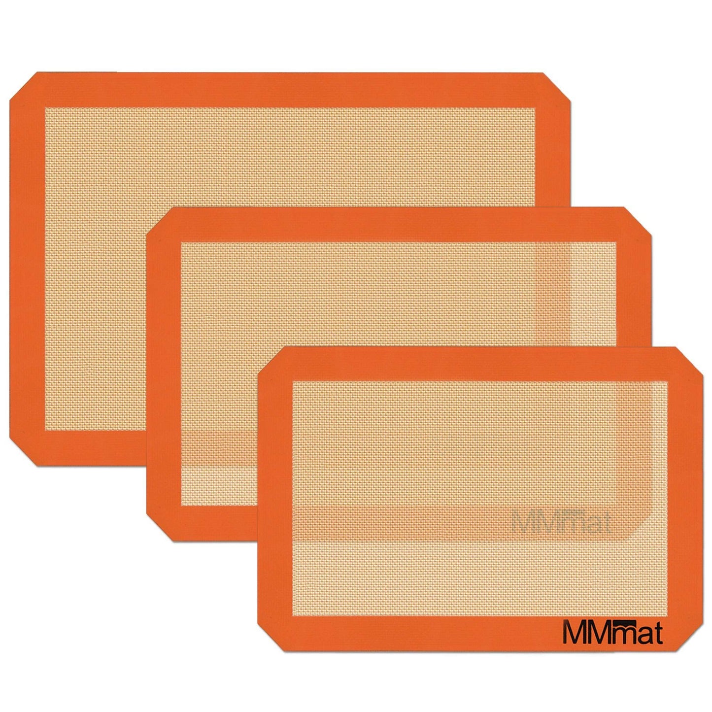 MMmat Silicone Baking Mat - Best German Silicone - Non Slip Silicone Baking Sheet, Non Stick Reusable Silicone Mats for Baking, Oven Liner, Counter Mat - Half + Medium + Quarter Baking Sheets Set