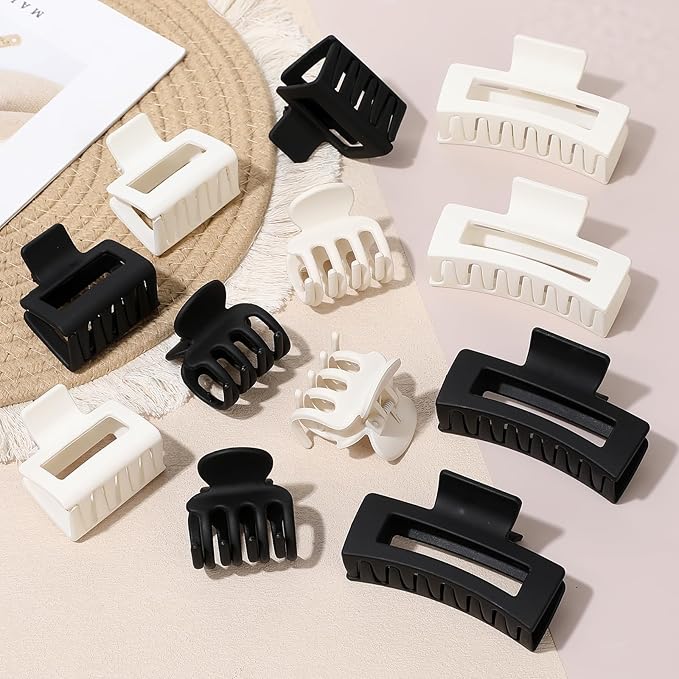 12 Pcs Hair Clips for Women 3 Styles Small Medium Large Claw Clips for Thin Thick Curly Hair, Strong Hold & Non-Slip Clips, Matte Plastic Hair Accessories Ideal Gifts for Women (Black & White)