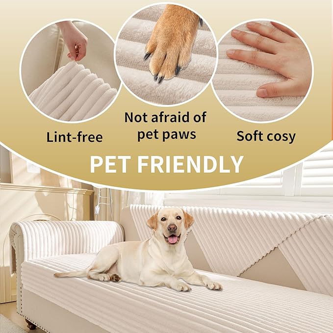 HAOMAIJIA Waterproof Couch Cover for Dogs Washable,Faux Fur Pet Couch Covers for Sofa,Soft Dog Bed Cover Non-Slip Couch Covers for 3 Cushion Couch Sofa Pet Friendly (Off White, 35" x 62")