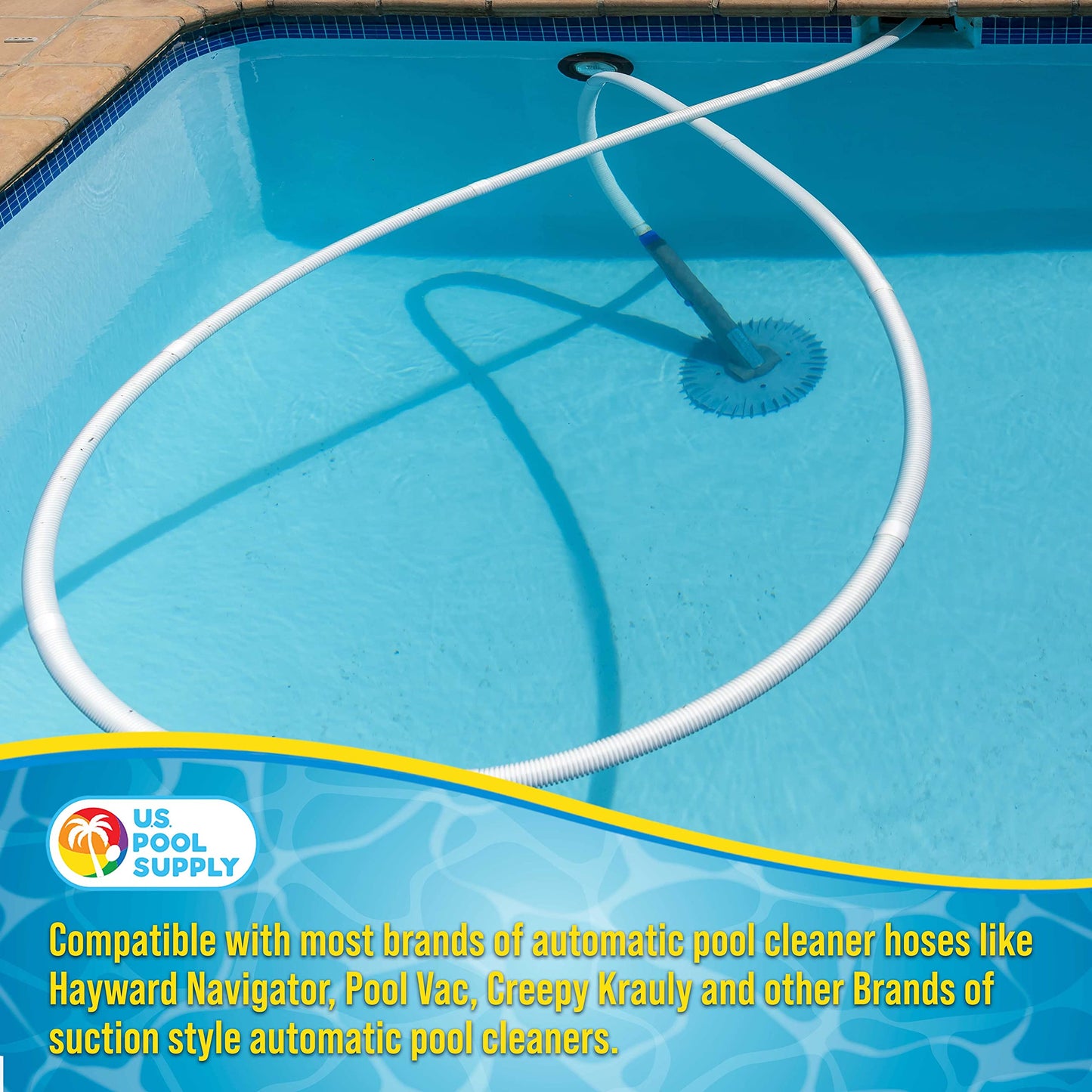 U.S. Pool Supply Pool Vacuum Hose, 8 Piece Pool Hose Set - 40" White Flexible Spiral Wound Connector Sections with 1.5" Male & Female Cuff Ends, Replacement Fits Most Inground Automatic Cleaner Brands