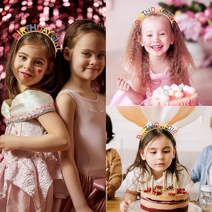 CIEHER Birthday Girl Crown Rainbow Birthday Headband for Women Girls Bday Decorations