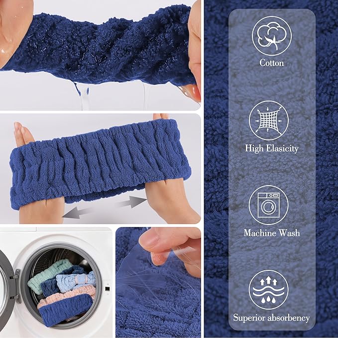 9 Pcs Spa Headband for Washing Face,Skincare Headband and Wristband Set,Women Teen Girls Facial Hairbands for Washing Face, Makeup, Sports, Yoga (beige + dark pink + navy)