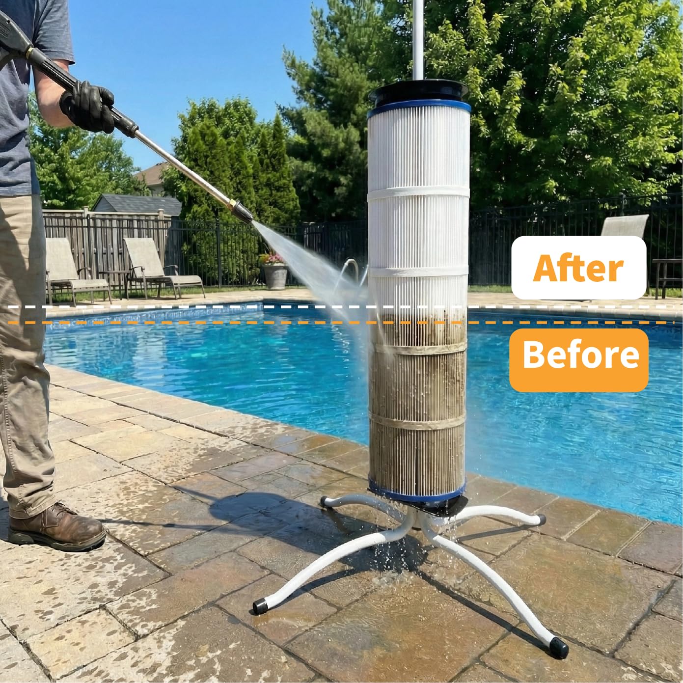Vootenec Vertical Pool Filter Cleaner Stand Tool - Boosts Cleaning Speed, Universal Fit for 3", 4", 6" Filter Cartridges