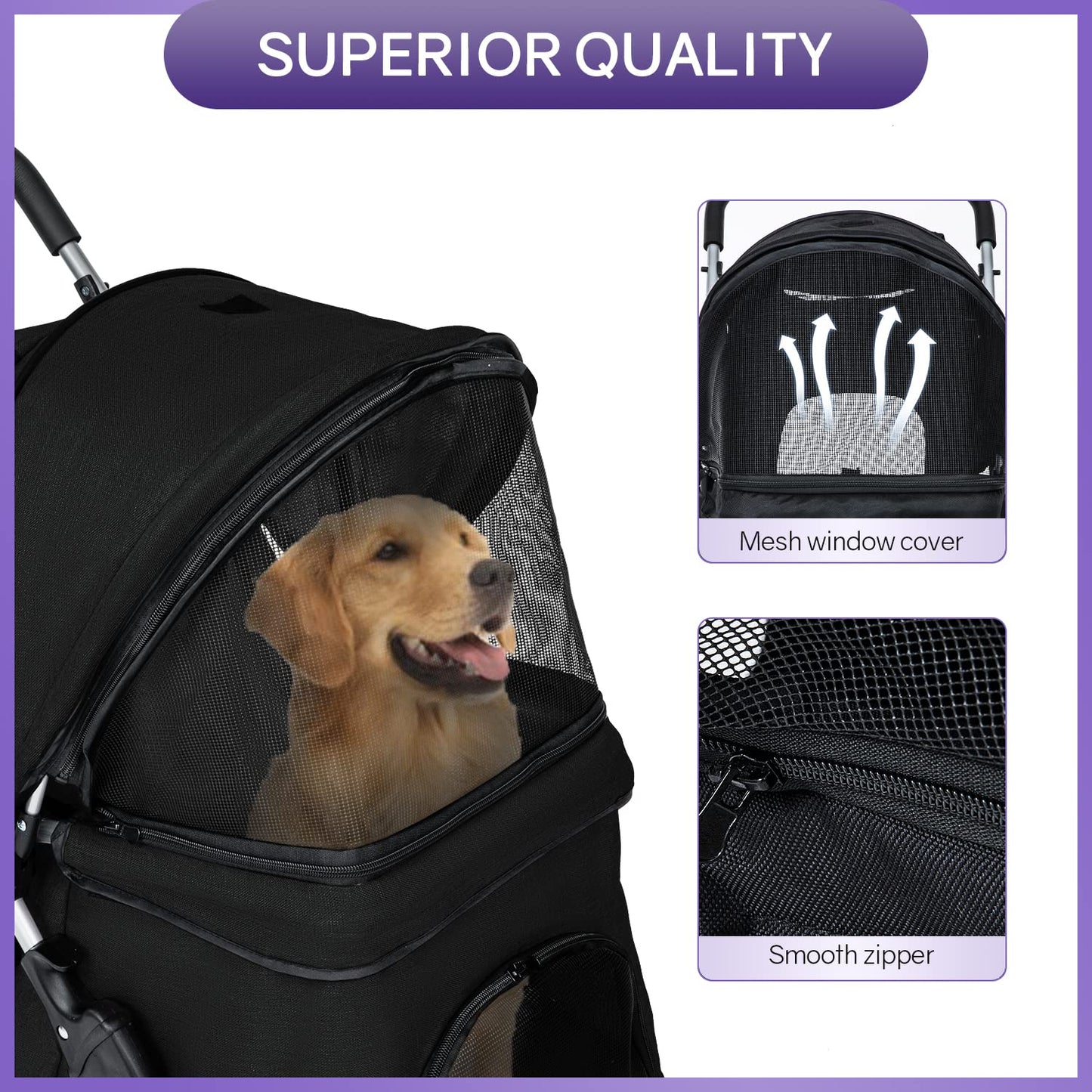 BestPet Pet Stroller Dog Cat Jogger Stroller for Medium Small Dogs Cats Folding Lightweight Travel Stroller with Cup Holder (Black, 4 Wheels)