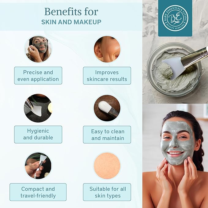 Bare Essentials Living - Clay Face Mask Brush (1 Pack, White) Dual Soft Silicone Face Mask Applicator Brush Tool, Great Facial Essentials, Moisturizer Applicator & Skincare Brush for Facials