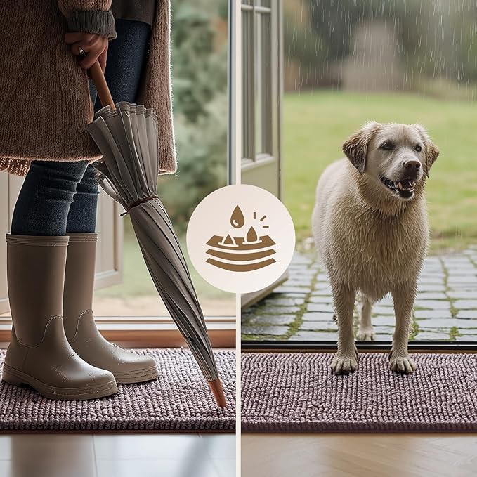 EHEYCIGA Super Absorbent Dog Door Mat for Muddy Paws 36x24 Inch Indoor, Front Doormat Outside Entrance, Quick Dry Chenille Washable Dog Crate Bed, Non-Slip Pet Rug Mud Mat Outdoor Entryway, Brown