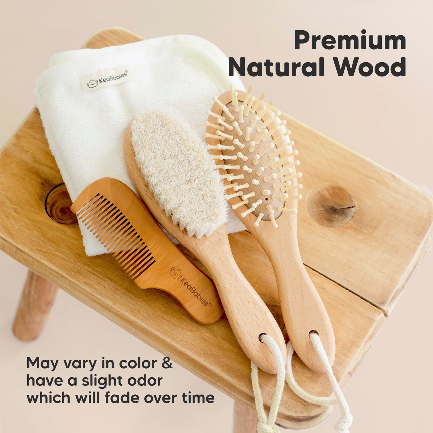 Baby Hair Brush Set for Newborns - Soft Goat Bristle Wooden Baby Brush and Comb Set Newborn Grooming Kit for Cradle Cap, Durable & Gentle, Boy, Girl Infant Essentials Care Kit (Regular, Walnut)