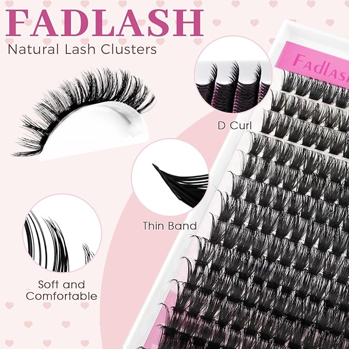 FADLASH Lash Clusters Fluffy 80D Eyelash Clusters 12-18mm Volume Lashes Cluster D Curly Cluster Eyelash Extensions (80D, 12-18mm)