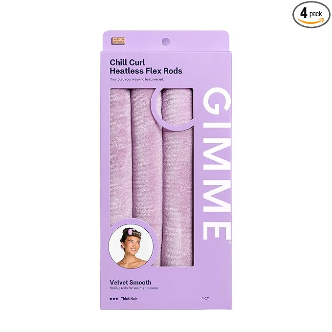 Gimme Beauty Chill Curl Heatless Flex Rods - Gentle & Bendable Hair Rods for Overnight Curls - Bouncy Waves with a Frizz-Free Finish - Snap Closure for Secure Hold - Thick Hair, 4 Count
