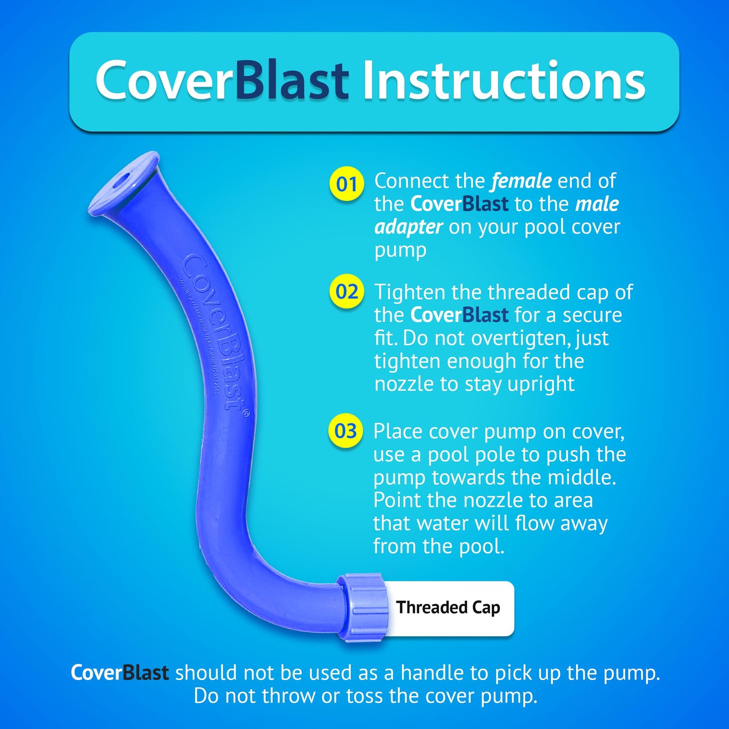 CoverBlast Pool Cover Pump Attachment - USA-Made & Patented Pool Cover Pump Hose Alternative w/ 25ft. Range - Easy-To-Install & Use Year-Round - Replaces Traditional Hoses, Eliminating Tripping Hazard