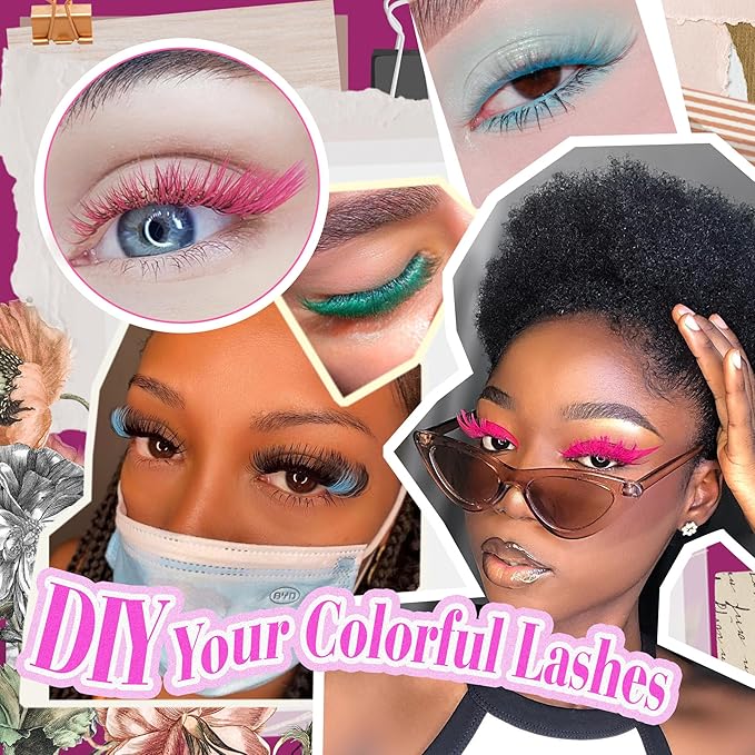 Colored Lash Extension Individuals 280 Pcs Colored Eyelashes Clusters 7 Colors Wispy 16MM 18MM Colorful Eyelash Extensions DIY at Home by Mavphnee
