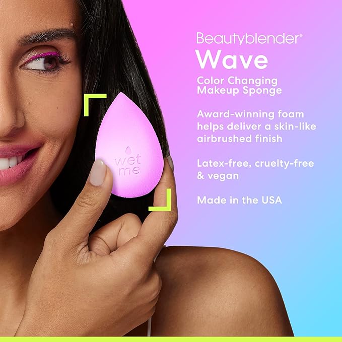 Beautyblender® Wave Beauty Blender Makeup Sponge, Super-Soft Foam Easily Blends Foundations, Powders & Creams, Made in USA, Reusable, Washable, Streak Free Application