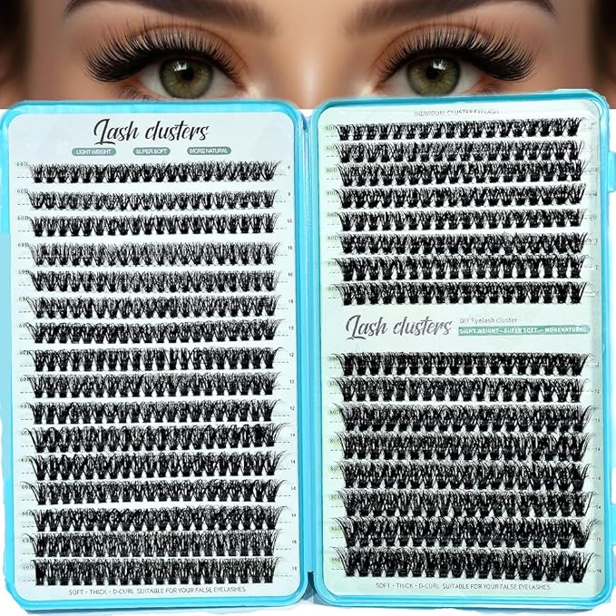 Wispy Lash Clusters 640pcs Eyelash Cluster Extensions 60D+80D Curl Individual False Eyelashes 9-16mm Natural Fluffy Mink Lash Clusters Extension Kit