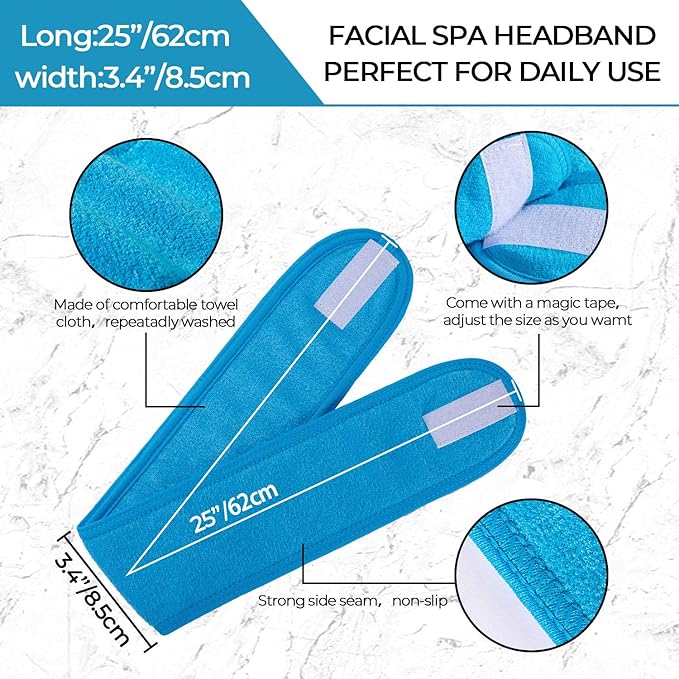 Whaline Spa Facial Headband Make Up Wrap Head Terry Cloth Headband Adjustable Towel for Face Washing, Shower, 3 Pieces (Blue, Green, Yellow)