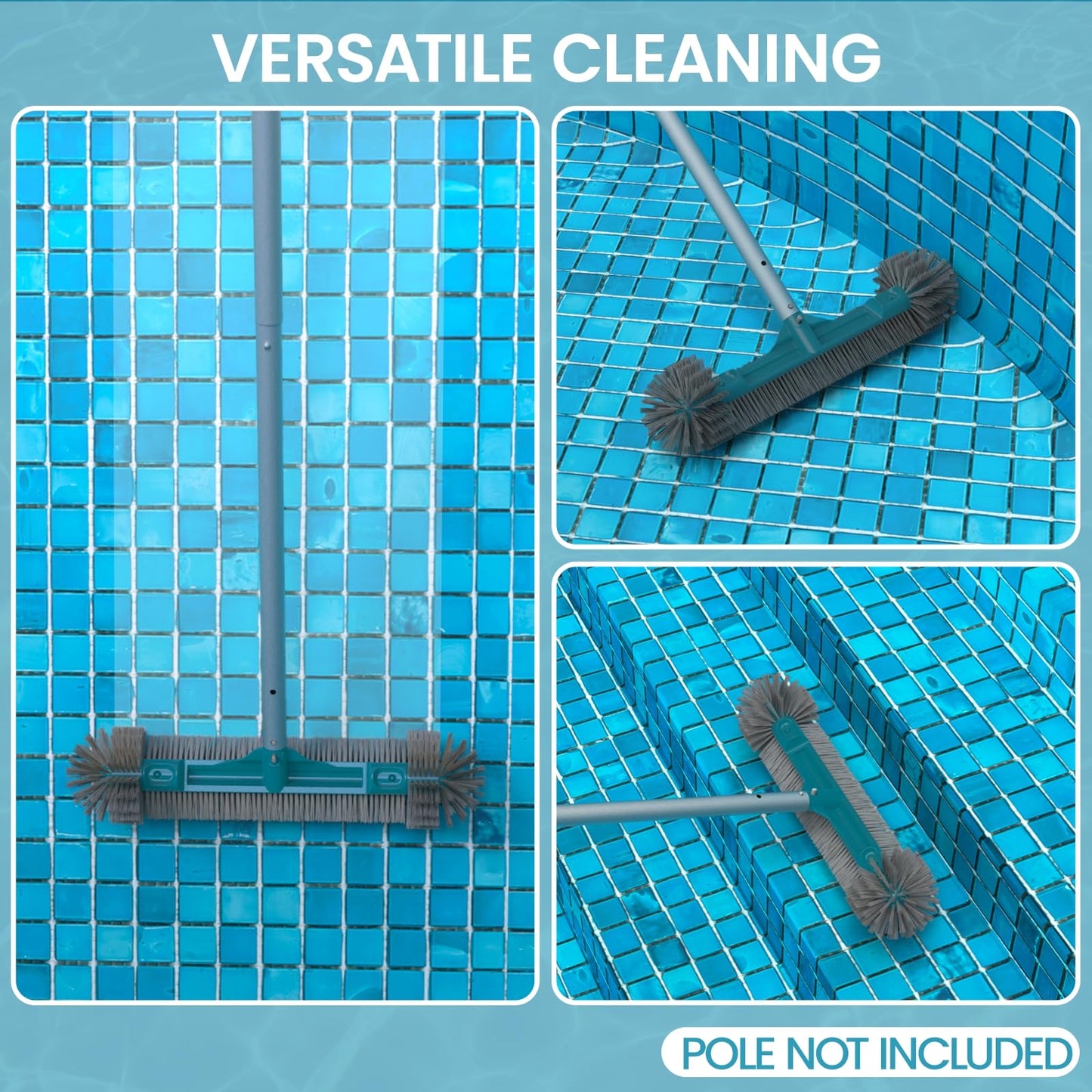 20” Pool Brush Head with Round Ends, Nylon Bristles, Extra Wide Plastic Pool Scrubber Brush for Cleaning Swimming Pool Walls, Steps & Corners Faster, Safe for Vinyl Liner(No Pole)