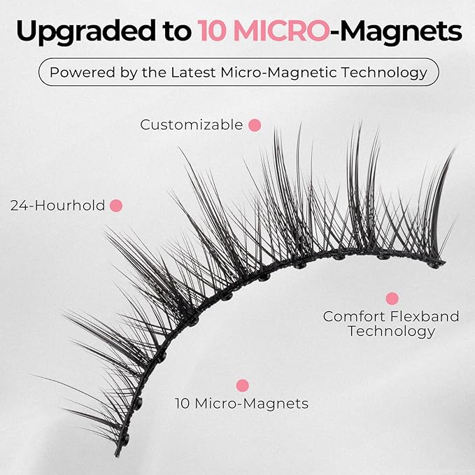 Magnetic Eyelashes Kit with Eyeliner, 5 Pairs, Upgraded 10-Magnet Magnetic Lashes, Waterproof & Sweat-Proof, 24H Hold, Natural Volume False Lashes, Reusable with Applicator