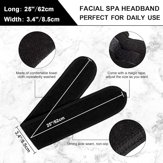 Whaline 3Pcs Spa Facial Headband Make Up Wrap Head Terry Cloth Headband Adjustable Washable Towel for Shower Makeup Face Washing Skincare Facial Treatment Sport Fits (White, Black, Pink)