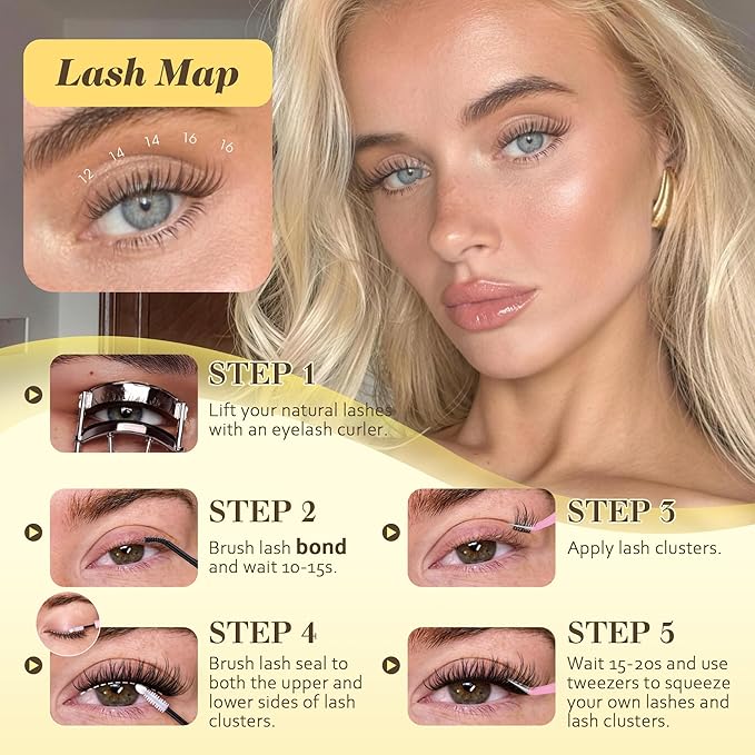 Natural Lash Clusters with Bottom Lashes Invisible Band Eyelash Clusters Like Mascara DIY Lash Extension C-curly 10-16MM Cluster Eyelash Extensions Wispy Individual Lashes by Newcally