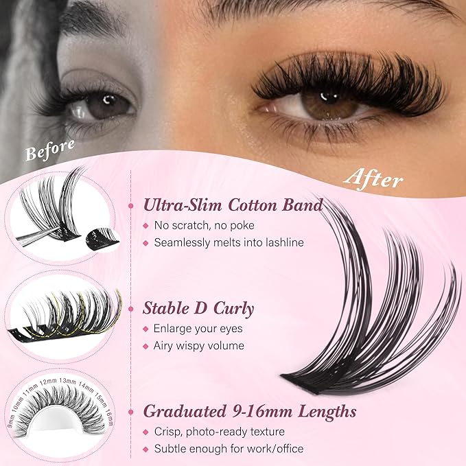 Lash Clusters 640PCS Natural Eyelash Clusters 30D 40D 50D 60D Wispy Cluster Eyelash Extensions 4 Styles PestaÃÂ±as Postizas Naturales 9-16mm DIY Individual Lashes Extensions Soft Lash Band by zenotti