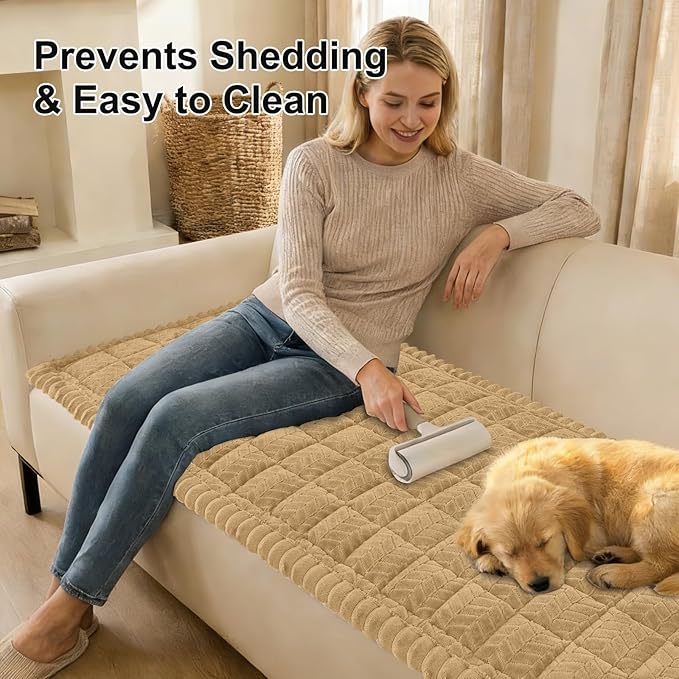 Smiry Non Slip Couch Covers for Dogs, Fuzzy Pet Couch Covers for 3 Cushion Sofa Pet Friendly, Soft Sofa Slipcovers Cushion Furniture Protector Washable (Camel, 27.6" x 88")