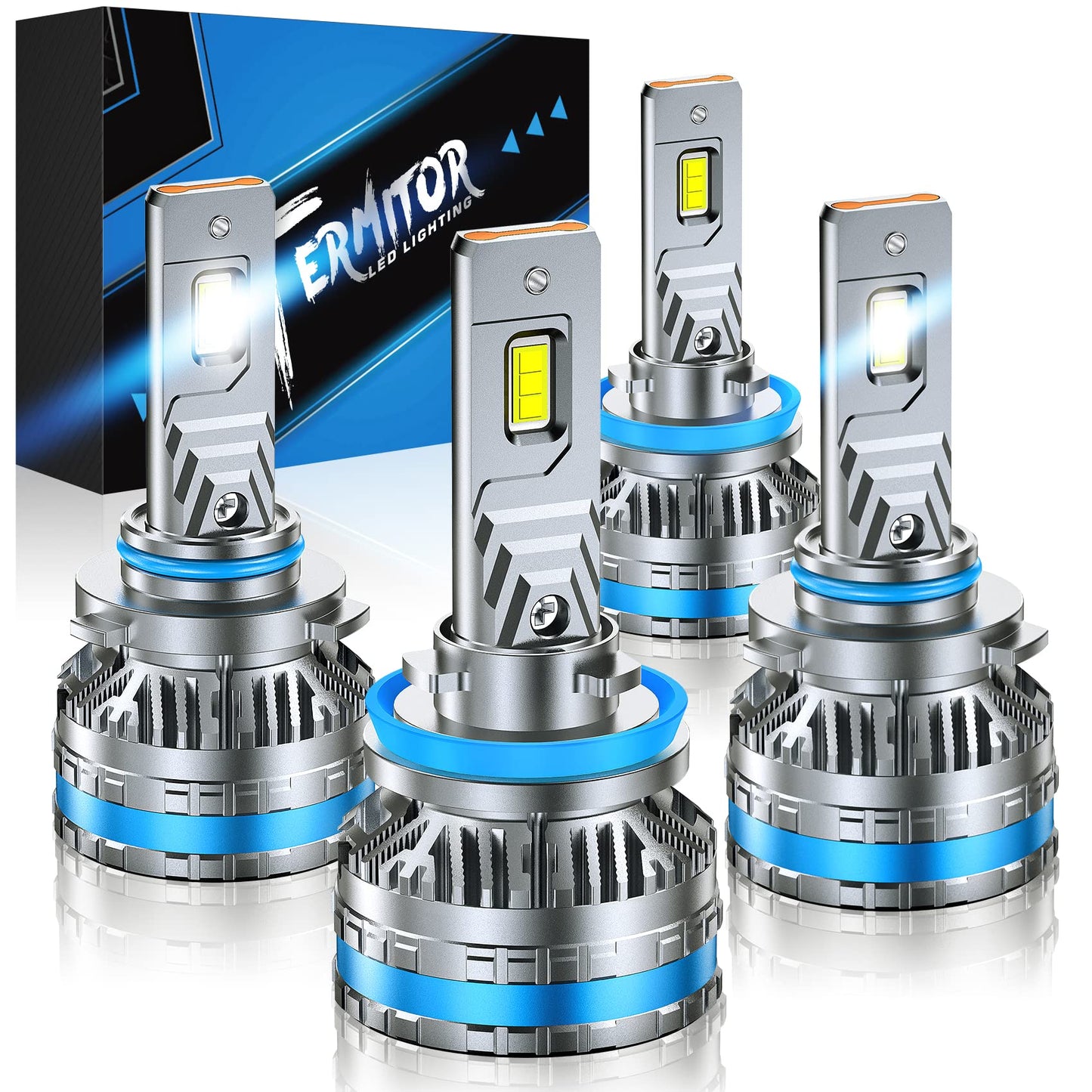 FAHREN H11 9005 Fog Light Bulb Combos, 240W 15,0000LM Lighting Bulb With Fan, 6500K Cool White, IP68 Waterproof, 1:1 Size Plug and Play, Pack of 4