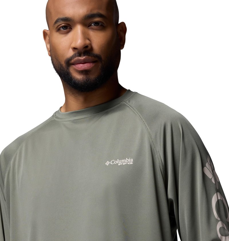 Columbia Men's PFG Terminal Tackle Long Sleeve Fishing Shirt, Cypress/Dark Stone Logo, 3X
