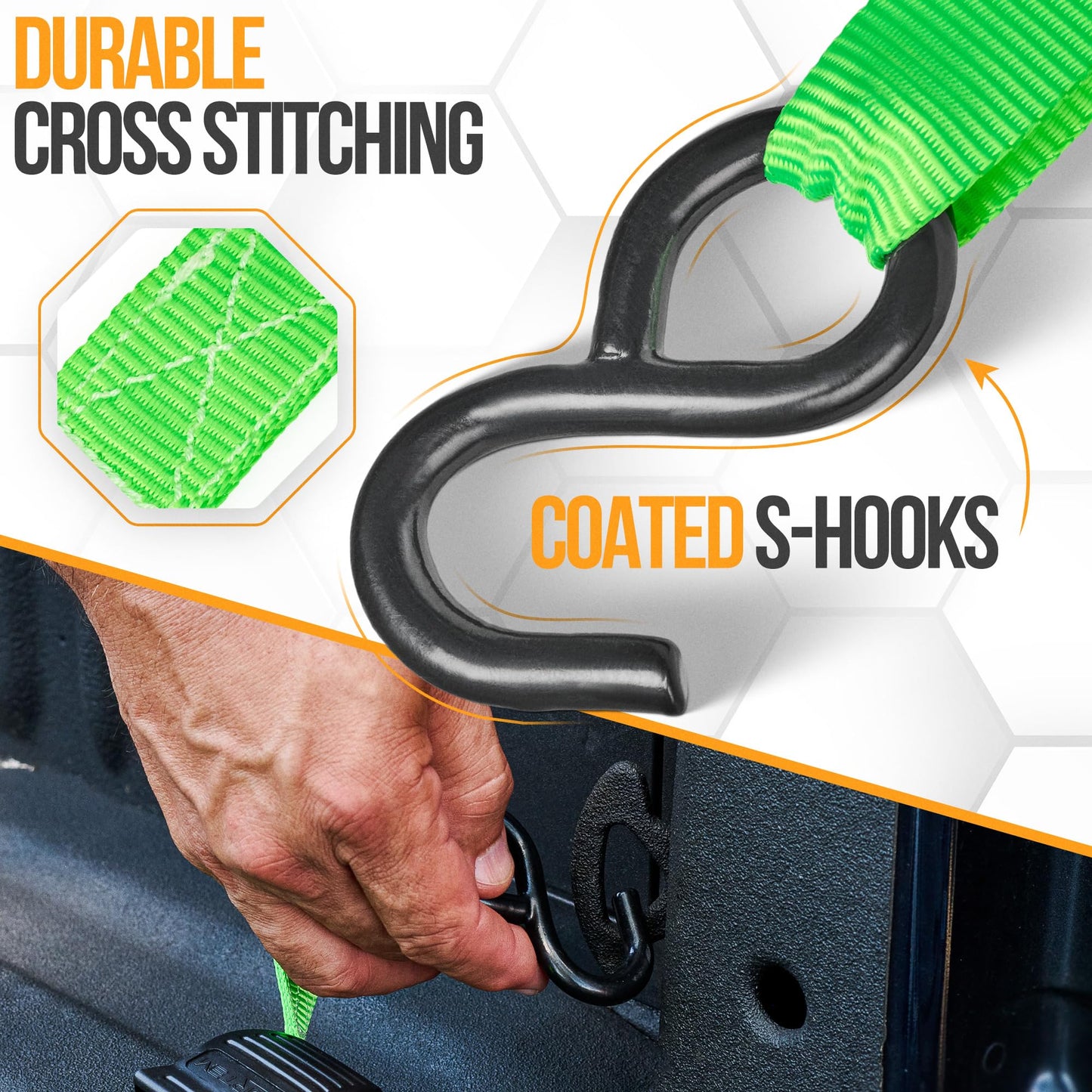 FORTEM Ratchet Straps, Tie Down Strap Set 1650lb Break Strength, 4 Pack 15ft x 1in, 4 Soft Loops, Moving Straps Tie Downs, Cargo Cam Buckles for Trucks, Carry Bag, for Men