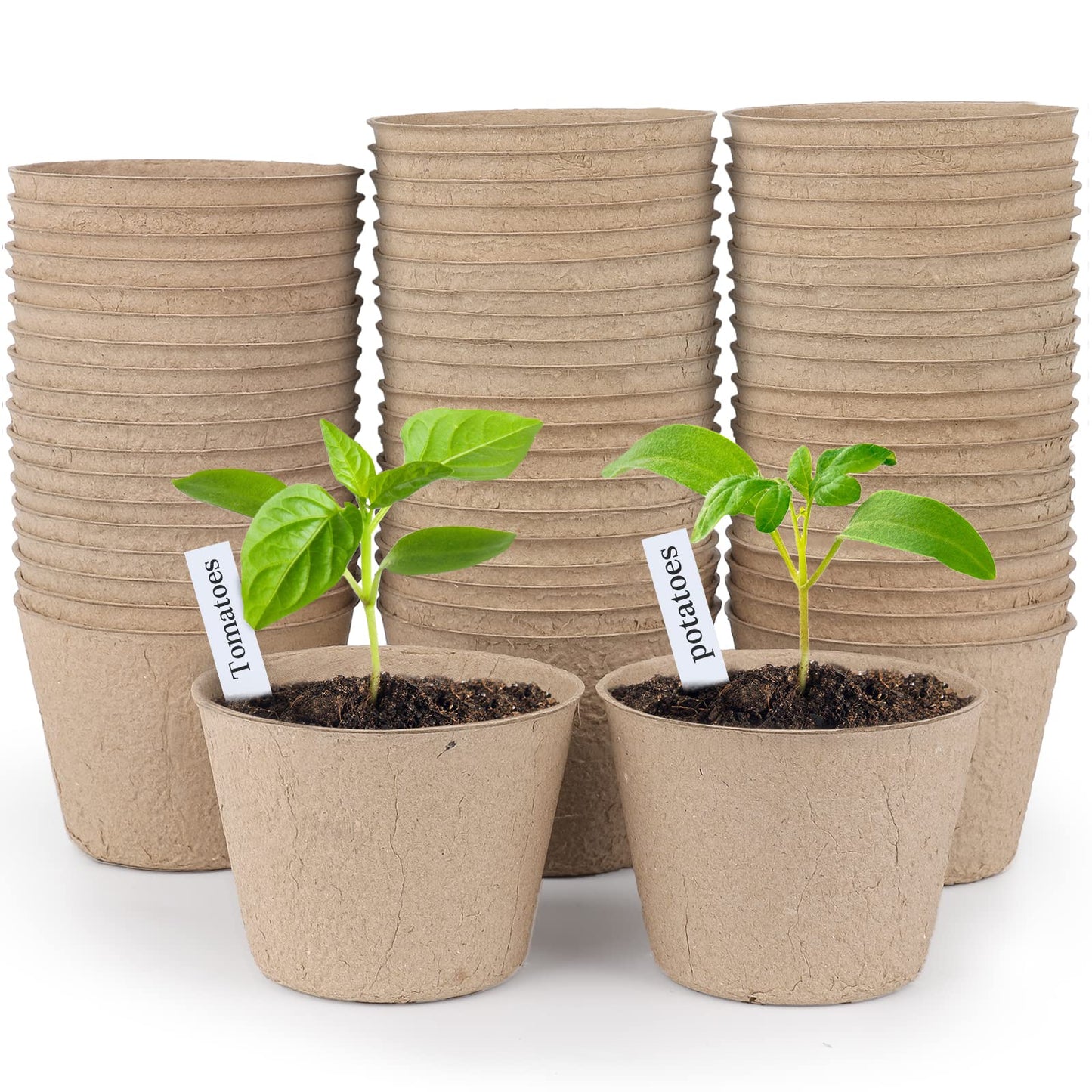 homenote Peat Pots, 60 Pcs 4 Inch Seed Starting Pots with Drainage Holes Round Nursery Plants Pots with Bonus 20 Plant Labels