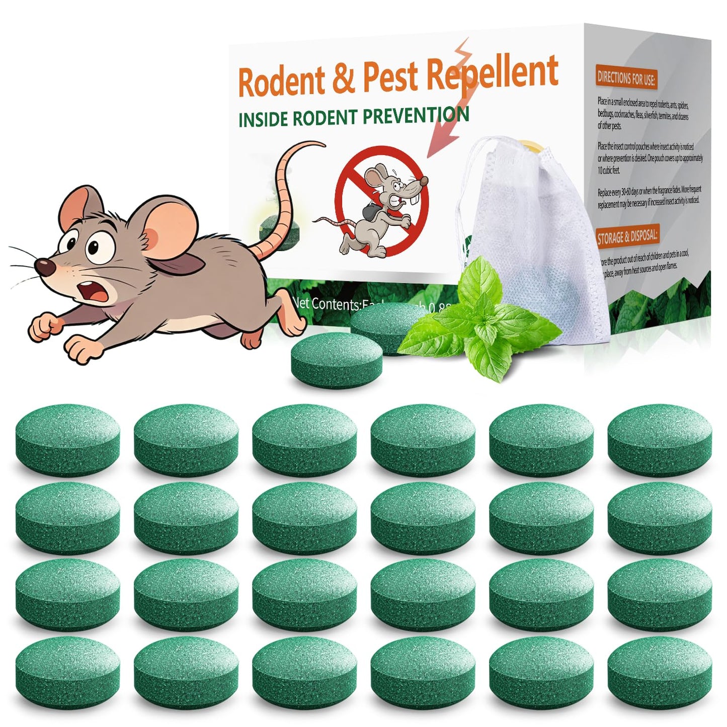 Rodent Mouse Repellent, Peppermint Oil Rat & Mice Repellent, Natural Moth Balls for Rodents Deterrent, Safe for Pets & Humans, Indoor & Outdoor Use, Keep Rodents Away from Garden & Home 24 Pack