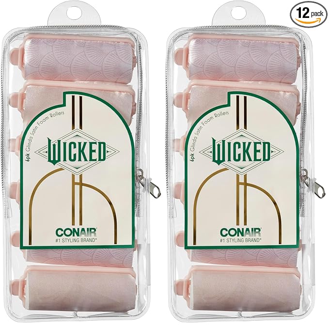 Wicked Glinda 6PK Satin Rollers - hair rollers - foam rollers - heatless hair curlers - Scunci by Conair (Pack of 2)