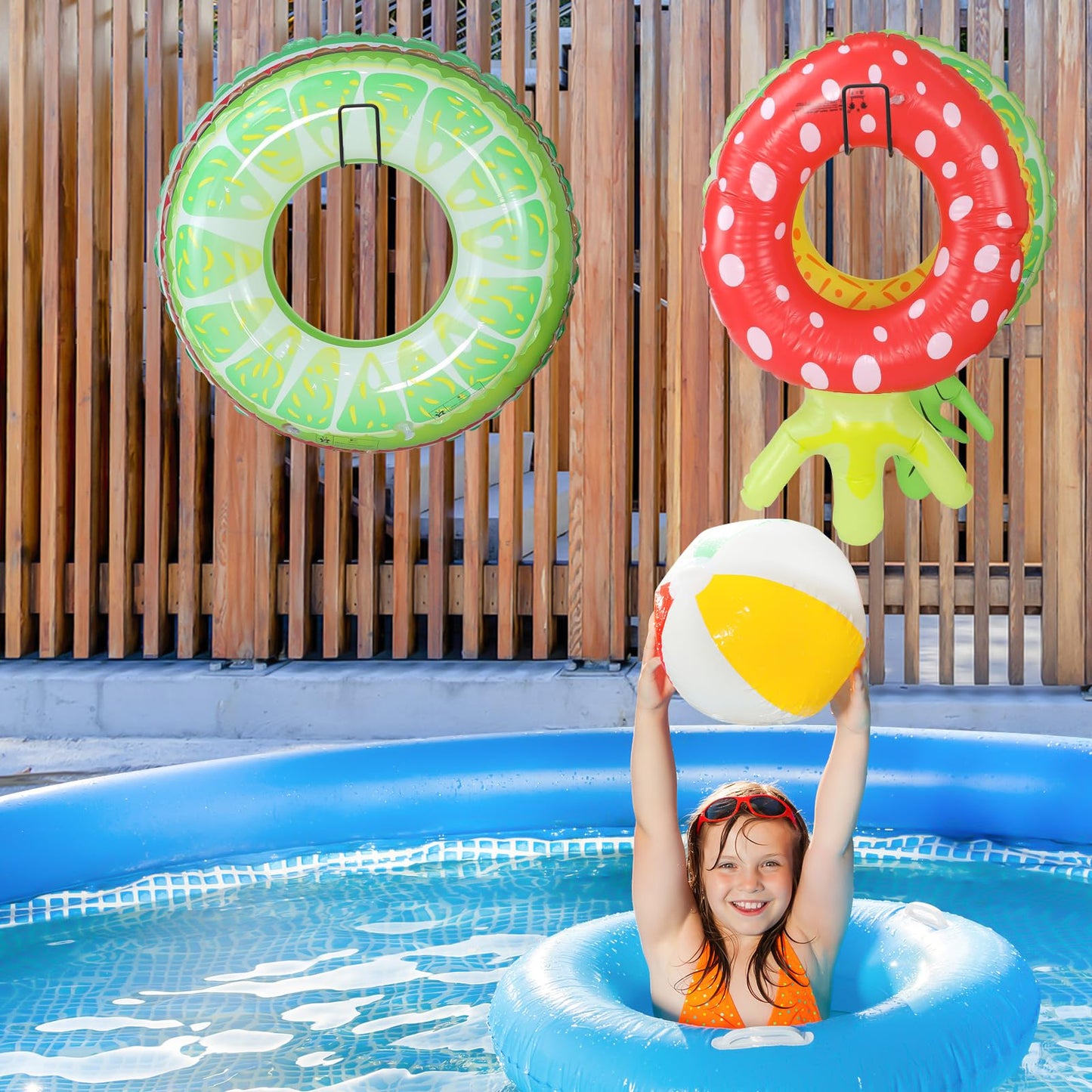 MUOUAKATE 3 Pcs Pool Float Storage Holder, 17.3 Inch Wall Mount Pool Float Organizer Storage Rack with Hangers for Swimming Ring, Towel, Tools & More Storage Indoor Outdoor Space-Saving
