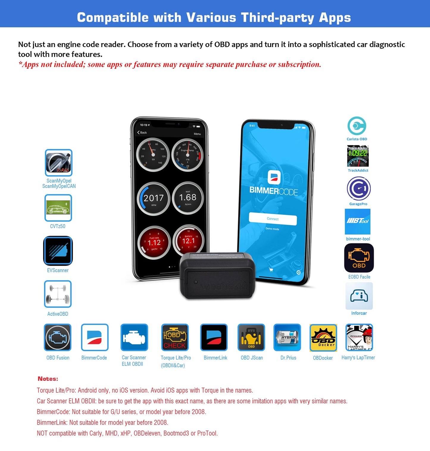 Veepeak OBDCheck BLE Bluetooth OBD II Scanner for iOS & Android, Car Wireless Check Engine Light Code Reader Diagnostic Tool