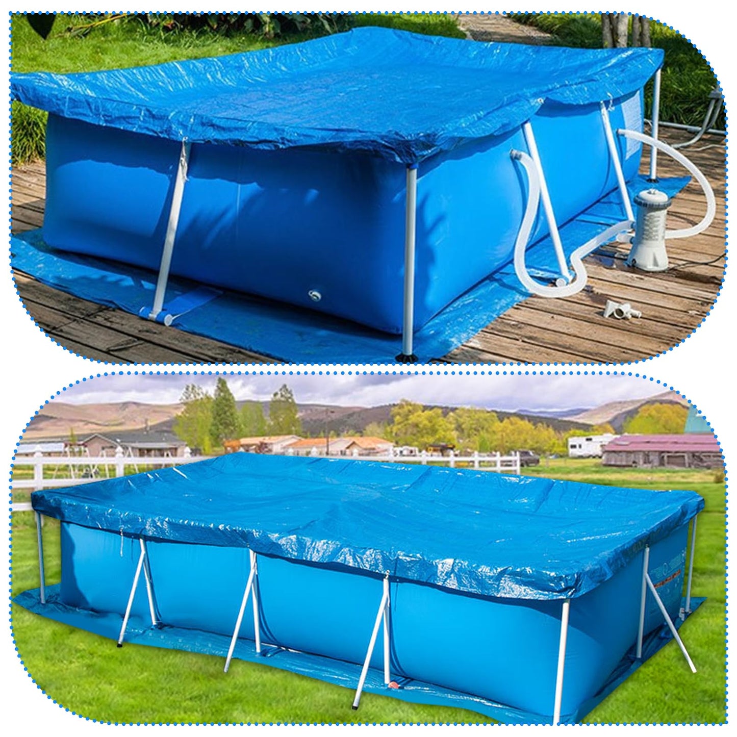 14 x 7ft Rectangular Pool Cover for Frame Above Ground Pool Cover 177" X 87" Rectangle Frame Swimming Pool Cover for Rectangle Frame Pool Heavy Duty Pool Cover Protector for Garden Swimming Pool Cover
