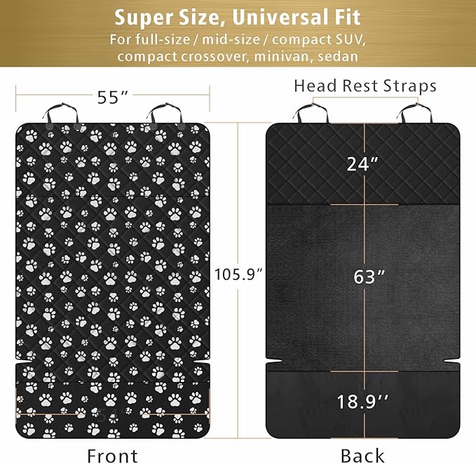 F-color SUV Cargo Liner for Dogs, Upgraded Extra Large Water Resistant Pet Cargo Cover Dog Seat Cover Mat for SUV Sedans Vans with Bumper Flap for Full-Size SUVs Vans, Paw Print