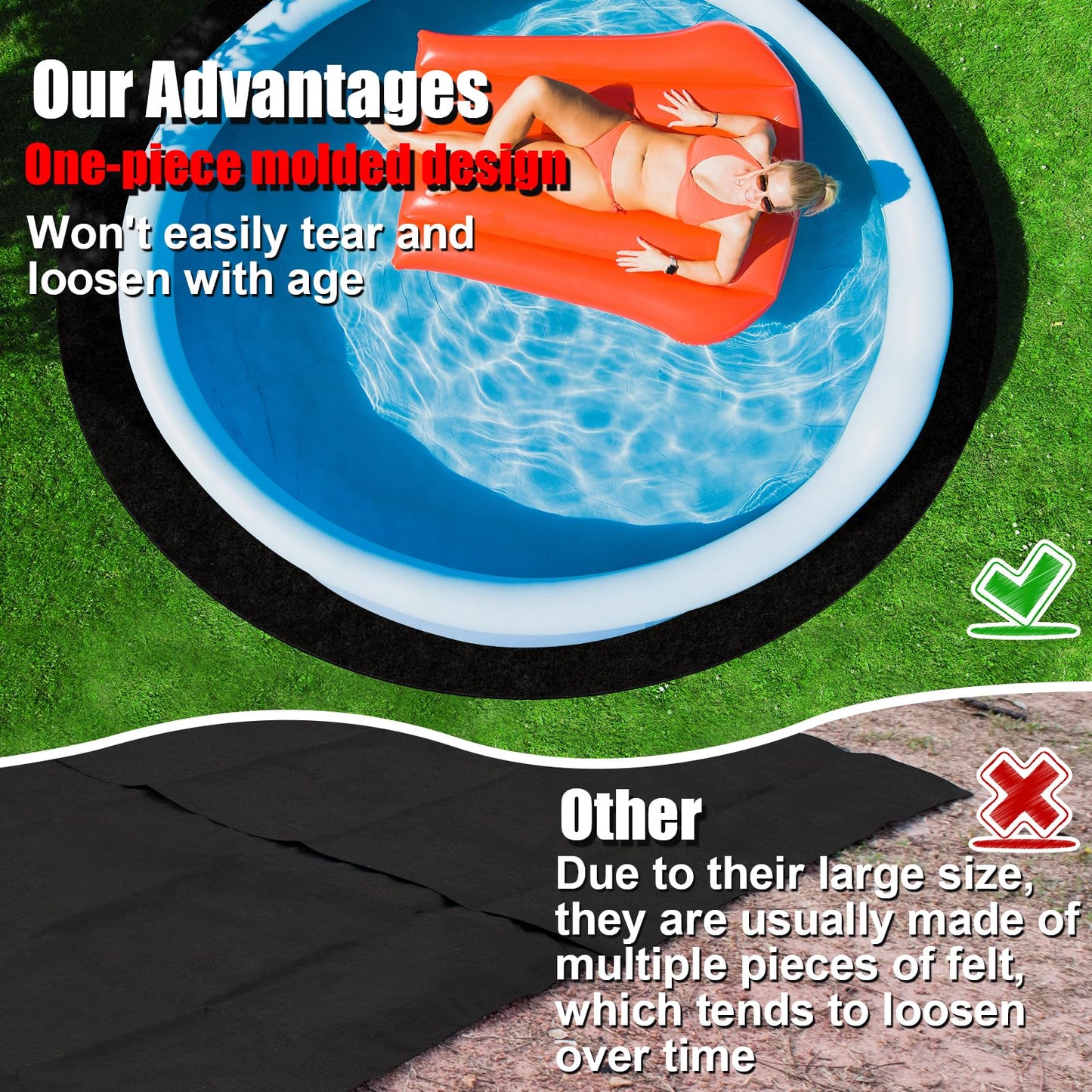 VICAMB 12ft Heavy Duty Round Pool Liner Pad for Above Ground Pool,Pool Ground Mat Under Pool Pad,Pool Bottom Liner Protector to Prevent Puncture and Extend Liner Life