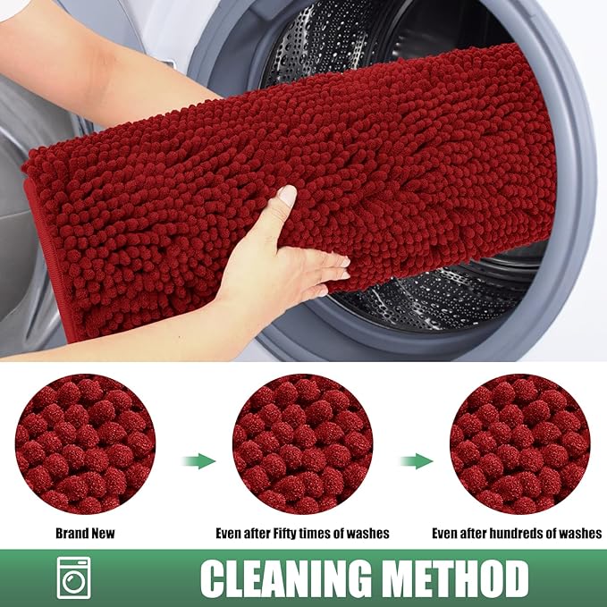 IM HOME Chenille Absorbent Outdoor Doormat 60" x 36", Washable Muddy Door Mats for Dog Non Slip Indoor Doormat Soft Front Inside Doormats for Entryway, Mud Dog Paws, Patio Red Burgundy
