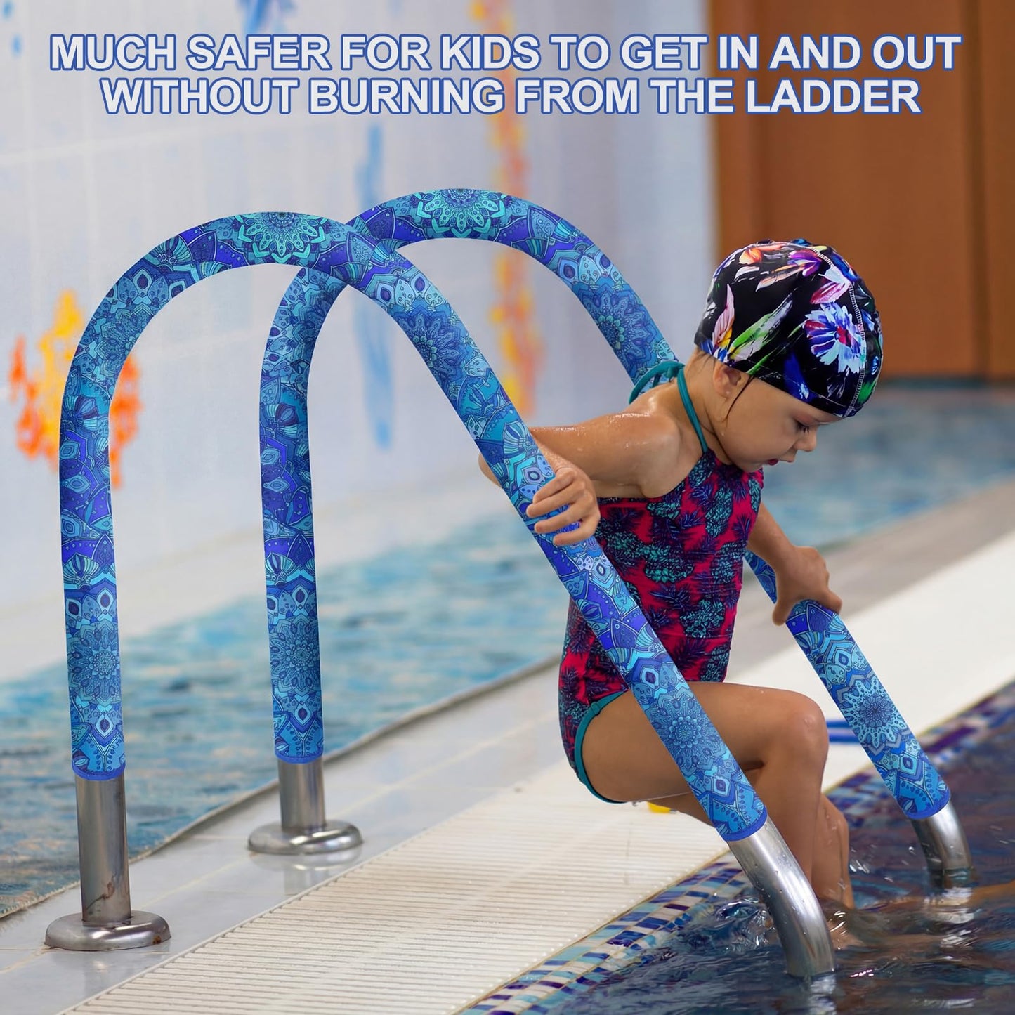 Junkin Pool Handrail Cover 6 ft Swimming Pool Ladder Hand Rail Cover with Zippers Slip Resistant Railing Mandala Rail Grip for Inground Pools Swimming Hand Railing