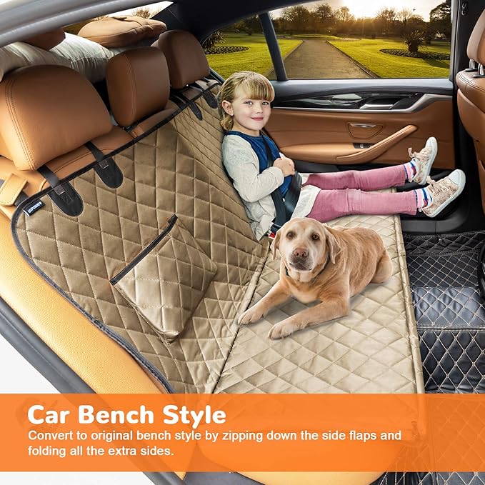 URPOWER Dog Car Seat Cover for Pets 100% Waterproof Seat Cover Hammock 600D Heavy Duty Scratch Proof Nonslip Durable Soft Back Seat Covers for Full Size Trucks