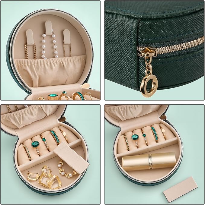 ProCase Travel Size Jewelry Box, Mini Portable Seashell-Shaped Jewelry Case, 2 Layer Organizer in PU Leather for Women -Emerald