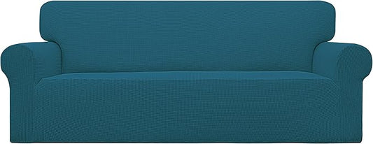 Easy-Going Stretch Sofa Slipcover 1-Piece Sofa Cover Furniture Protector Couch Soft with Elastic Bottom for Kids, Polyester Spandex Jacquard Fabric Small Checks (Sofa, Peacock Blue)