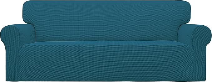 Easy-Going Stretch Oversized Sofa Slipcover 1-Piece Sofa Cover Furniture Protector Couch Soft with Elastic Bottom for Kids, Polyester Spandex Jacquard Fabric Small Checks Peacock Blue