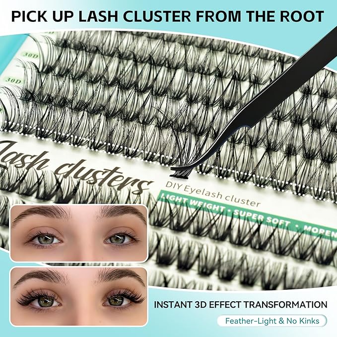 Wispy Lash Clusters, Individual Cluster Lashes, DIY Cluster Eyelash Extensions for Natural Wispy Look, Soft Lightweight Individual Lash Clusters for At-Home Lash Extension (30D&40D&50D 9-16mm)