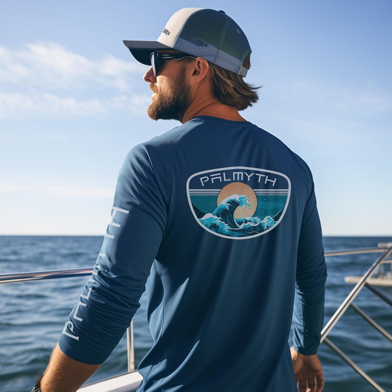 Palmyth Fishing Shirts for Men Long Sleeve UPF 50+ T Shirt Sun Protection Tee (Dark Blue/Tidal, XL)