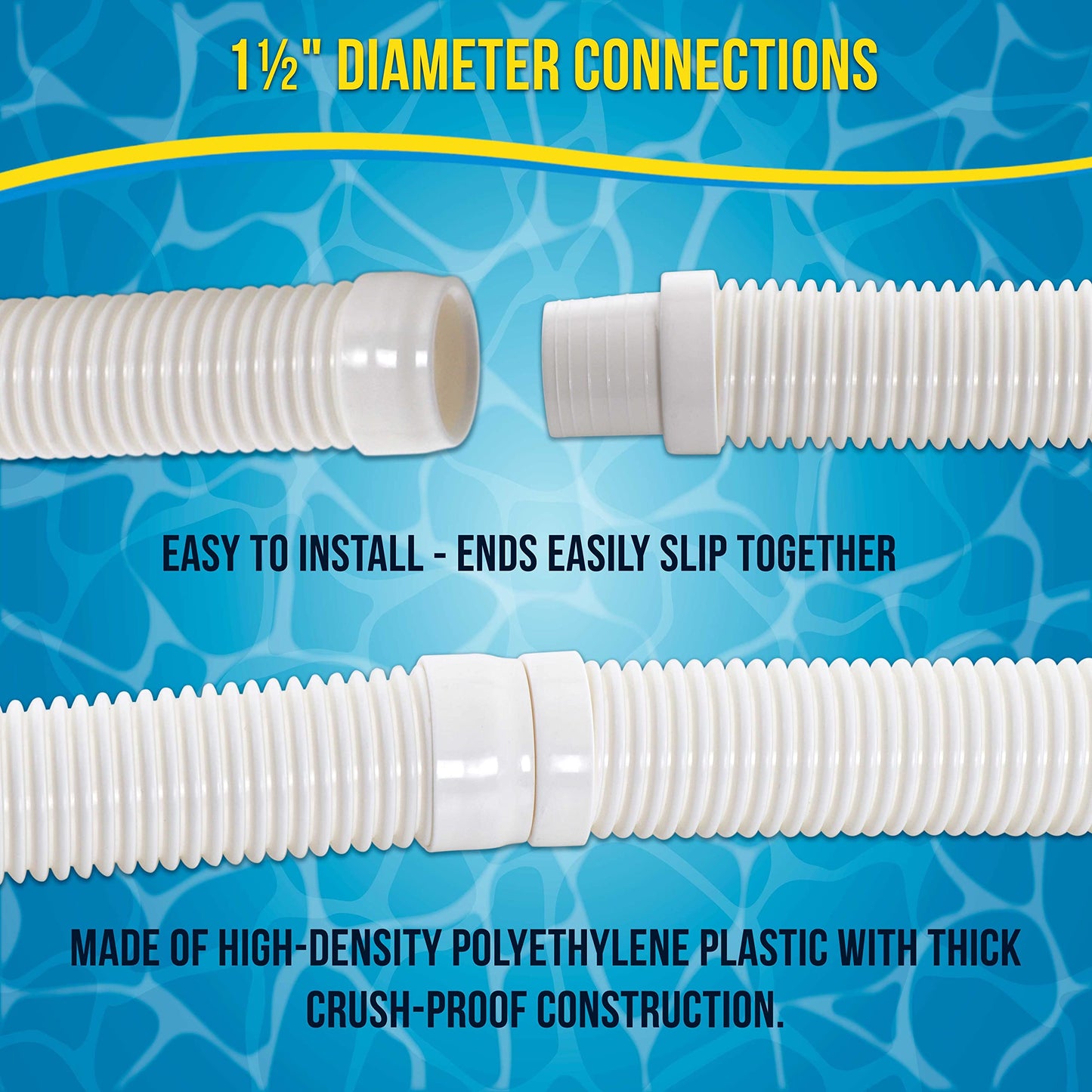 U.S. Pool Supply Pool Vacuum Hose, 8 Piece Pool Hose Set - 40" White Flexible Spiral Wound Connector Sections with 1.5" Male & Female Cuff Ends, Replacement Fits Most Inground Automatic Cleaner Brands