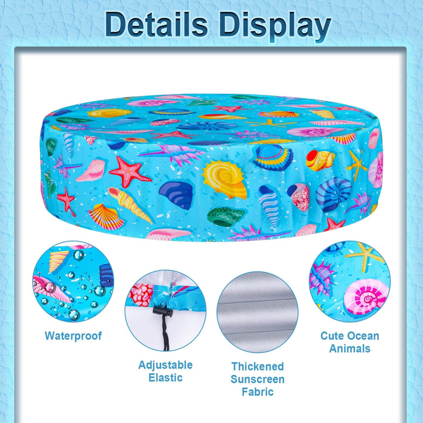 Docuwee Round Dog Pool Cover 63"(5ft), Foldable Kiddie Solar Cover Fit Dog Collapsible Swimming Pool, Pets Kids Bath Tub, Anti-UV Dustproof Safety Pool Covers, Starfish Patterns