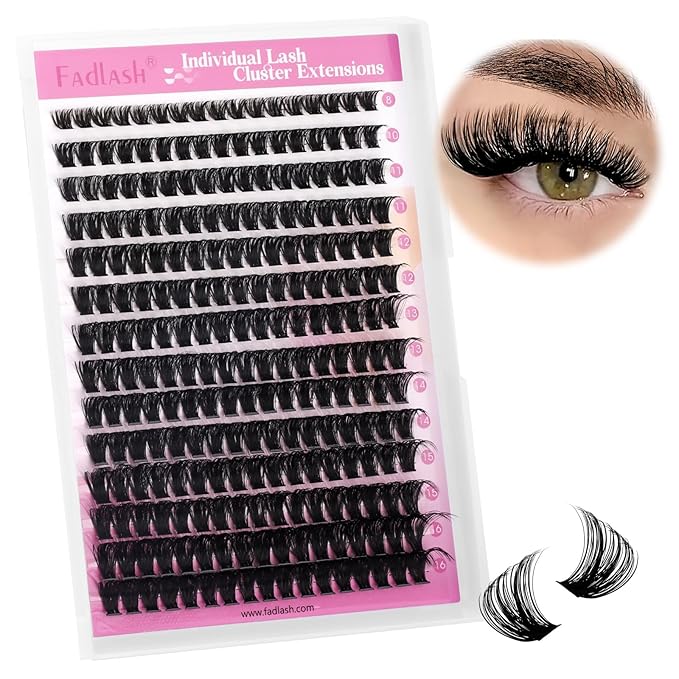 FADLASH Lash Clusters Fluffy 80D Eyelash Clusters 8-16mm Volume Lashes Cluster D Curly Cluster Eyelash Extensions (80D, 8-16mm)