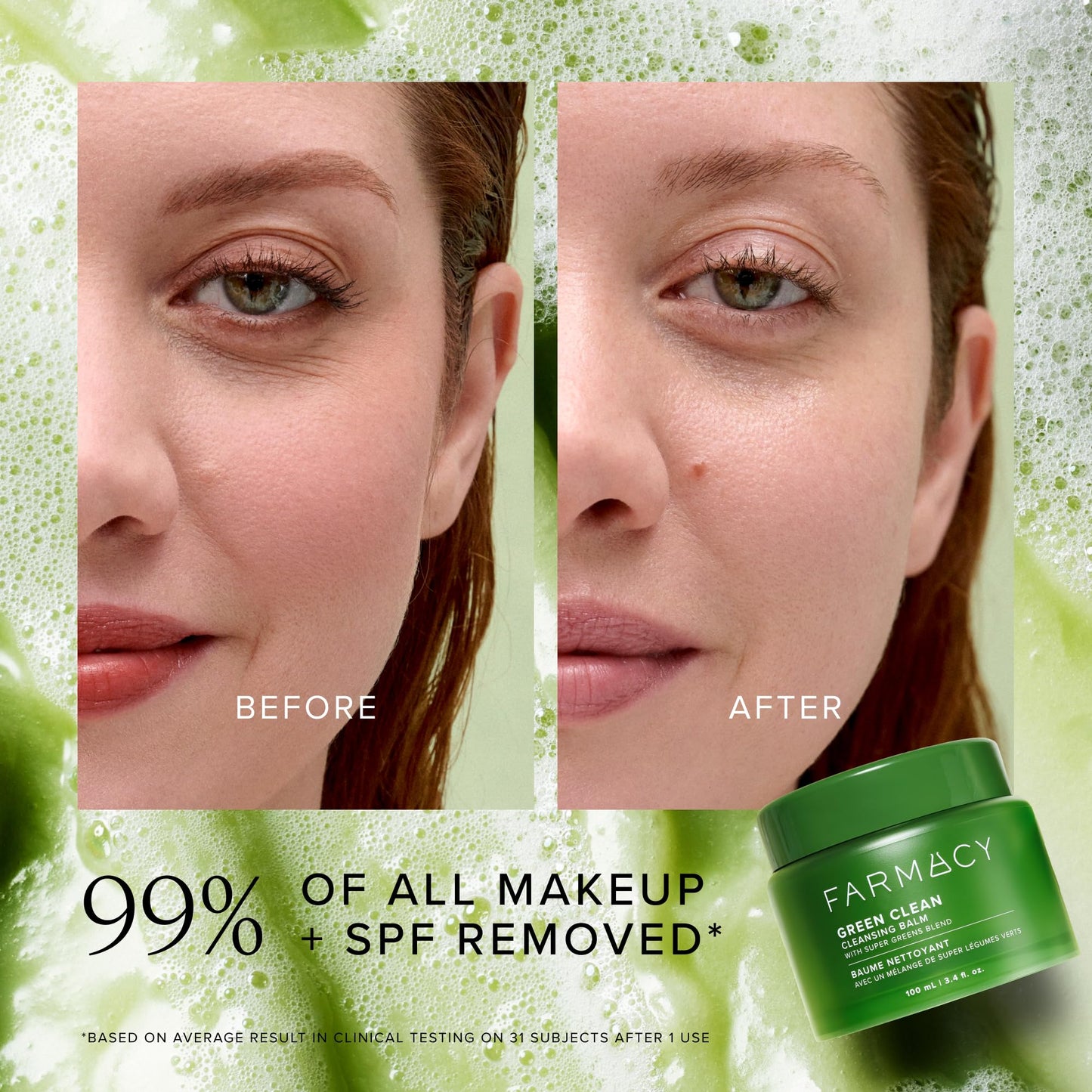 Farmacy Makeup Remover Cleansing Balm - Green Clean Waterproof Makeup Remover Balm + Oil Cleanser for Face - Gently Melts Make Up + SPF - Hydrates + Softens Skin with Super Greens + Papaya (100ml)
