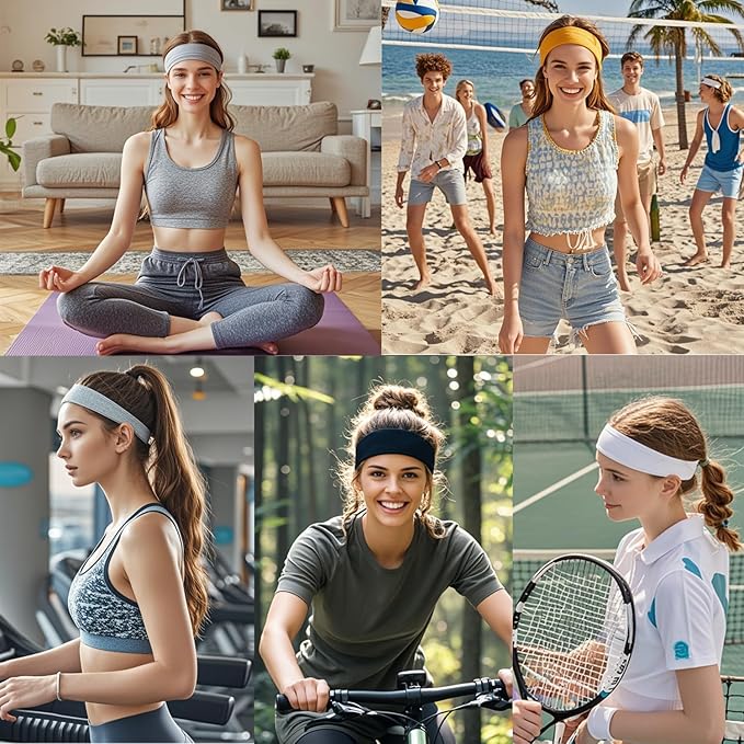 9Pcs Headbands for women Non Slip Headband, Soft Elastic Hair Bands for Women's Hair, Fashion Cotton Cloth Stretchy Sweat Bands Headbands for Sports, Makeup, Gym, Running, Yoga, Workout (Black)